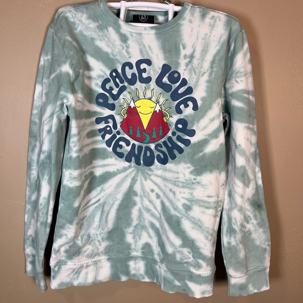 Rags Kids Peace Love Friendship Tie Dye Sweatshirt Sage Green Size 7-8Y